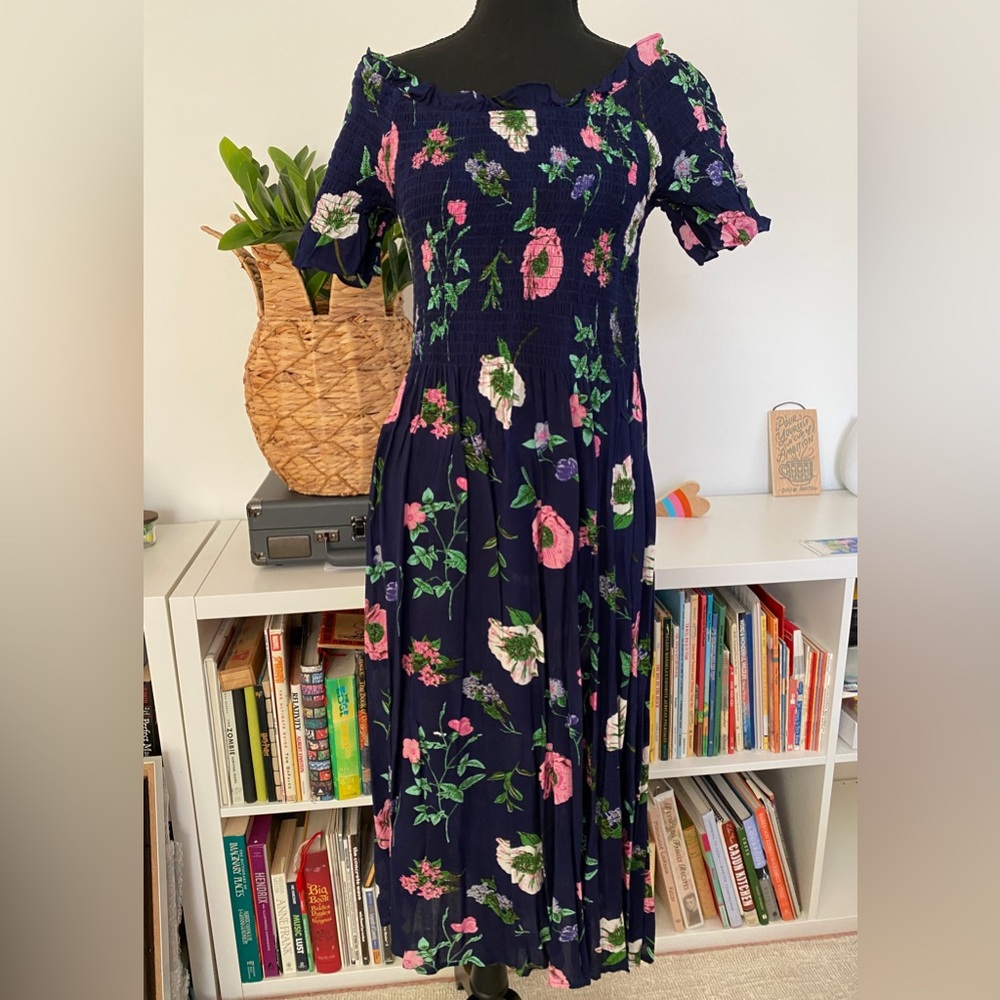Brave Soul floral off shoulder midi dress, size L from ASOS.
